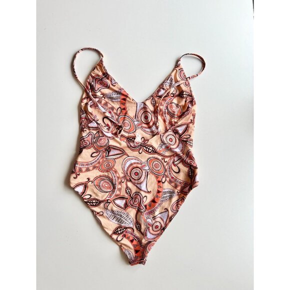 ALC Cleo Orange Rose Multi Graphic Plunge V-Neck One Piece Swimsuit, Size S - Picture 7 of 12